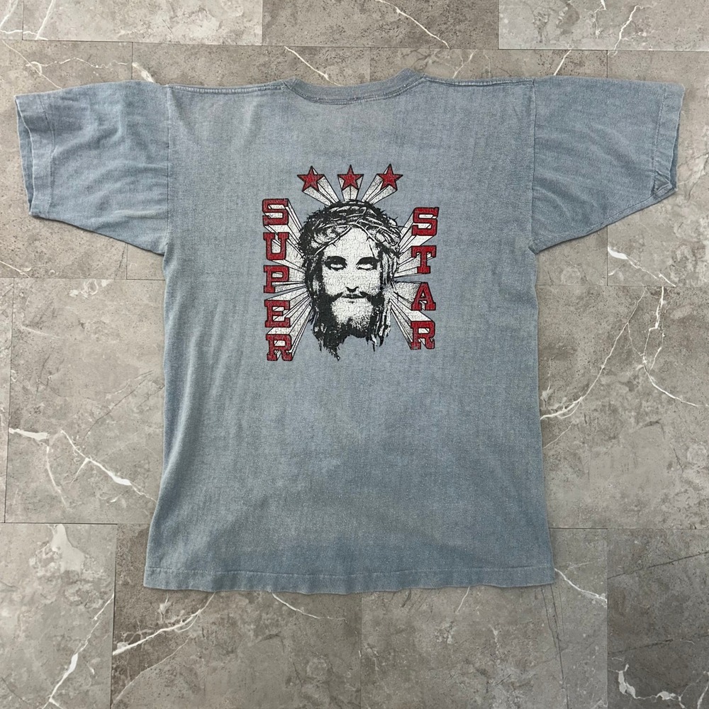 80s Vintage Jesus Graphic Tee Mens Small Super Star Pocket Shirt Short Sleeve